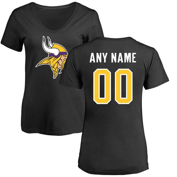 Women Minnesota Vikings NFL Pro Line Black Custom Name and Number Logo Slim Fit T-Shirt->->Sports Accessory